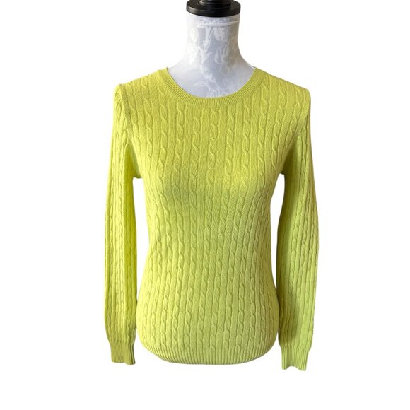 J Crew Womens Cable Knit Sweater Yellow Cashmere Wool Size Small Long Sleeve - Picture 1 of 4